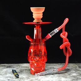 LED Skull Glass Hookah Smoking Pipe Set Hookahs Smoking Accessories Water Bongs Narguile Completo Chicha with Bowl Charcoal Tongs Dab RigS