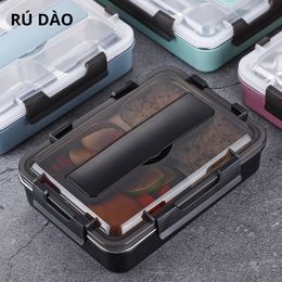 Stainless Steel 304 Lunch Box With Spoon Leak-proof Lunch Bento Boxes Dinnerware Set Microwave Adult Children Food Container T200710