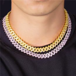 Mens High Quality Bling Chains 10mm Width 16-24inch Gold Plated Bling CZ Stone Cuban Chain Necklace Bracelet Jewelry for Men Punk Jewelry