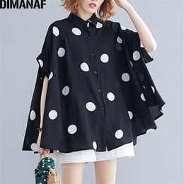 DIMANAF Plus Size Women Blouse Shirt Big Size Summer Casual Lady Tops Tunic Print Polka Dot Loose Female Clothes Batwing Sleeve LJ200810