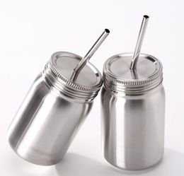 Stainless Steel Tea Mug Mugs Safe Durable Anti-rust Mason Jars with Lids and Straws Portable Travel Metal Cup 700ml