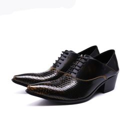 Plus size 38-46 British men high heel Snakeskin Pointed Dress Wedding Shoes Oxford boots Men Luxury Business Office Shoes