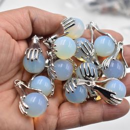 Natural Pink quartz Crystal opal Pendant Hand Hold Round Ball Bead Necklaces Pendants Yoga Reiki Chakra Healing Women Men Jewelry