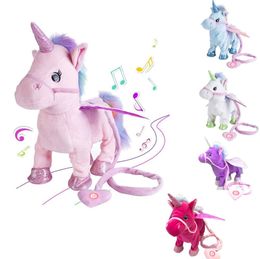 Xiangtat work hard doll Electric Walking Unicorn Plush Toy LJ201105