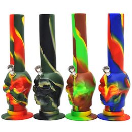 2022 New Skull 7.80 Inch Silicone Bong Water Pipe Bong Army Colour Glass Bongs Philtre Silicones Oil Rig Tobacco Smoking Water Pipes