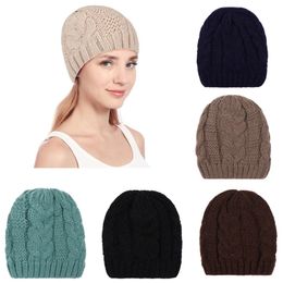 Winter must-have new European and American woolen yarn twist hand-woven hats solid color adult warm hooded woolen hat
