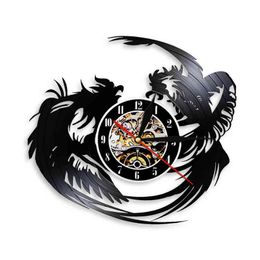 Killer Rooster Vinyl Record Wall Clock Fighting Roosters Chicken Farmhouse Decor Tough Rooster Fight Silent Quartz Wall Clock H1230