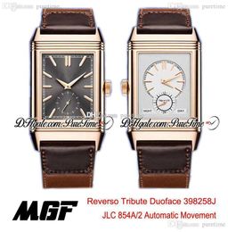 MGF Reverso Tribute Duoface 398258J JLC 854A/2 Automatik Herrenuhr Roségold Anthrazit Silber Zifferblatt Braunes Lederarmband Neu Puretime 01a1