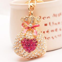Rhinestone Heart Keychain Luxury Christmas Storage Bag Keyring Charm Jewellery Metal Pendant Women Girls Key Chains Ring Holder for Car
