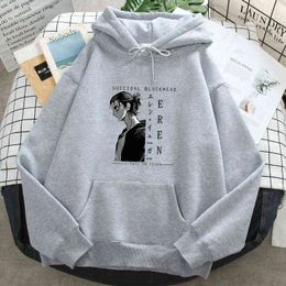 Fashion Hoody for Man Attack on Titan Harajuku Pocket Loose Long Sleeve Hooded Sweatshirts 2021 Man Autumn Spring Black Pullover H1227