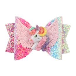 3 Inch Girl Child Hair Bow Clip Unicorn Sequin Mermaid Barrettes Hairbow Hairpin Xmas Hair Head Accessories 12 Colours RRD13570