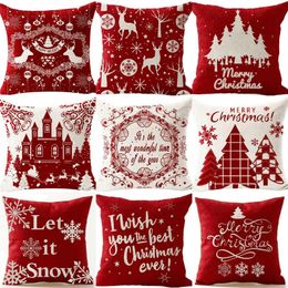 Xmas series pillow case Red printed linen pillow case car sofa cushion set Bed head Square throw pillow case T9I00854