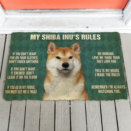 3D My Shiba Inu's Rules Doormat Non Slip Door Floor Mats Decor Porch 220301