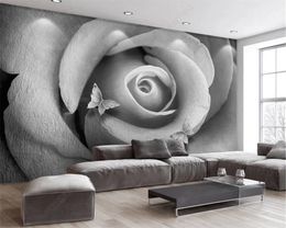 Romantic Rose 3d Wallpaper Modern Minimalist Gray Relief 3D Rose Flower TV Sofa Background Wall Silk 3d Mural Wallpaper