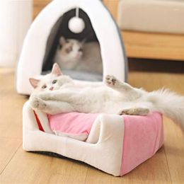 furniture colors UK - Cat Beds & Furniture 2 Colors Bed House Soft Plush Kennel Puppy Cushion Small Dogs Cats Nest Winter Warm Sleeping Pet Dog Mat Supplies