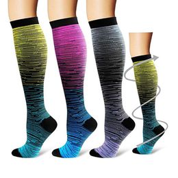 Adult Sweat Absorbing Hiking Gradient Color Nylon Breathable Sports Support Elastic Run Compression Socks Non Slip Comfortable1238p