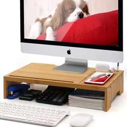 Bamboo Monitor Stand Riser Desk Organizer, Pezin & Hulin Home and Office Wood Desktop Stand Storage for Computer, Laptop, PC, Printer, Notebook
