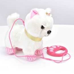 Robot Dog Sound Control Interactive Dog Electronic Toys Plush Puppy Pet Walk Bark Leash Teddy Toys For Children Birthday Gifts 201212