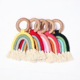 Nordic Wall Decor Woven Rainbow Kids Room Decoration Pendants Wood Crafts Wooden Ring Tassel Rainbow Hanging Ornaments M3077