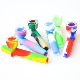 Silicone Smoking Pipes 4.0inches Hand Pipe with glass bowl for dry herb Oil Rig water pipe