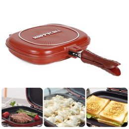 32cm 28cm Double Side Grill Fry Pan Cookware Aluminium Alloy Double Face Pan Steak Fry Pan Kitchen Accessories Cooking Tool 201223