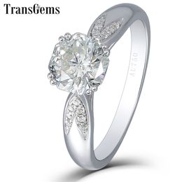 Transgems 1 ct 6MM F Color Lab Grown Moissanite Diamond Octagon Cutting 14K White Gold 585 Engagement Ring for Women Y200620