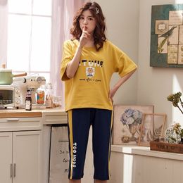 Factory price Short Sleeve Cotton Women Home Clothing Girl Pajamas Casual Pajamas Sets For Women Hot Sleepwear 210203