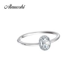 AINOUSHI Oval Cut Halo Solid 925 Sterling Silver Lady Anniversary Engagement Ring 0.75 Carat Fahion SONA Jewellery Wedding Women Y200106