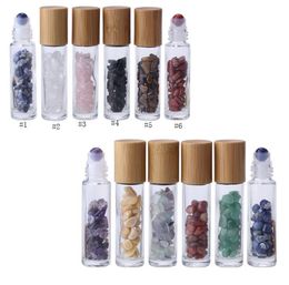 Essential Oil Diffuser Clear Glass Roll on Perfume Bottles with Crushed Natural Crystal Quartz Stone Crystal Roller Ball Bamboo FAST SHIP