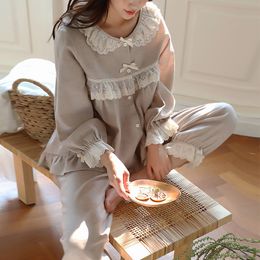 Women Lolita Square Collar Pyjama Sets.Cotton Vintage Lady Girl's Grey Colour Princess Pyjamas Set.Victorian Sleepwear Loungewear T200707