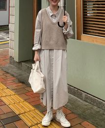 New Oversize Sweater Vest Suits Women Dresses Female Dress suits Vestido loose Long Shirt Dress Long Vintage Sell separately LJ201117