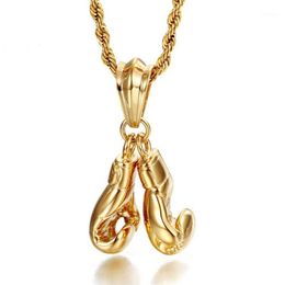 Chains Men Necklace Gold Colour Stainless Steel Hip Hop Rope Chain Pair Boxing Glove Pendant Charm Fashion Sport Fitness Jewellery 55/60cm1