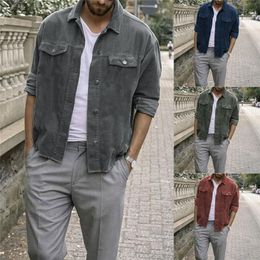 Fashion New Men Long Sleeve Coat Winter Warm Corduroy Denim Indie Mod Retro Vtg Cord Jacket Buttons Pockets Outwear