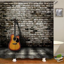 Modern retro guitar music shower curtain bathroom curtain high quality waterproof bath screen home decoration shower curtain T200711