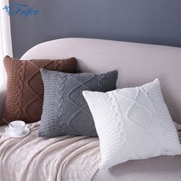 Pillow Case Knitted Wool Cushion Cover Super Soft Pillow Cover Solid Sofa Waits Bedroom Decorative Pillows Capa Square Y200104