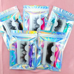 100% Handmade Eyelashes 27mm Mink Eyelash Holographic Bag Lash Packaging Free Lash Brush and Applicator Lash Kit
