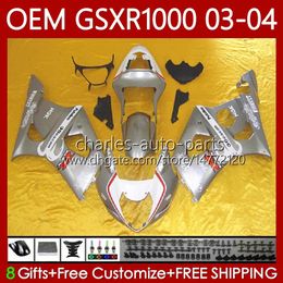 Injection Mould Bodys For SUZUKI GSXR-1000 K 3 GSX R1000 GSXR Grey white 1000 CC 2003-2004 Bodywork 67No.34 1000CC GSXR1000 K3 03 04 GSX-R1000 2003 2004 OEM Fairing kit