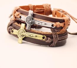 Leather Gifts Wristband Free Bracelet JESUS Cross Men Church Jewelry Cross of crucifixion Leather Bracelet
