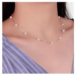 925 Sterling Silver Jewelry 12 PCS 6mm Pearl Box Chain Choker Necklace kolye collares