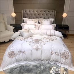 42 Luxury embroidery Bedding Sets adults Beddingset egyptian cotton Bed Linen Duvet Cover Bed Sheet Pillowcase 4/7pcs bed Sets T200706