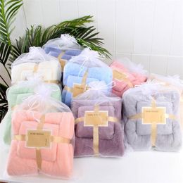 24 Colours Coral Fleece Absorbent Hair Swimming Face Hand Bath Towel Sets Microfibre Towels Bathroom Towels Microfiber Towel Set 201027