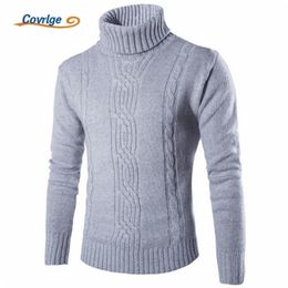 Covrlge Male Sweater Pullover Slim Warm Solid High Lapel Jacquard Hedging British Men's Clothing Mens Turtleneck MZM030 211221