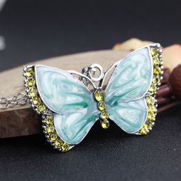 Enamel diamond butterfly necklace Colourful butterfly pendant women necklaces fashion Jewellery will and sandy new