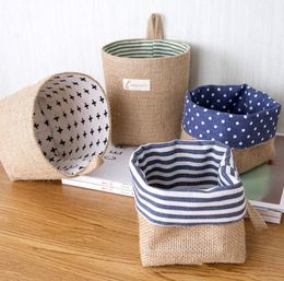 Storage Baskets Dormitory Storage Oranization Door Hanging Wall Storage Baskets Creative Dot Striped Jute Linen Desktop Basket ZY42