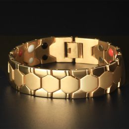 Gold Stainless steel Health Care Bracelets Bangles Sport Football Design Men's Silver Color Magnet Germanium Biker Bracelet