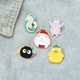 Japenese Anime Cute Animals Enamel Pins Creative Bailong Soot wizard Mouse Brooches For Kids Gift