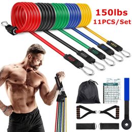 Resistance Bands 150LBS Exercise Set 11Pcs With Handles Fitness Workout Ankle Straps Door Equipment For Home Gym