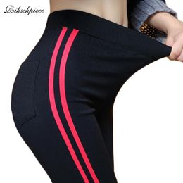 Rihschpiece Plus Size S-6XL Leggings Women Gothic Side Striped Legging Stretch High Waist Black Leggins Pants RZF1448 LJ201006