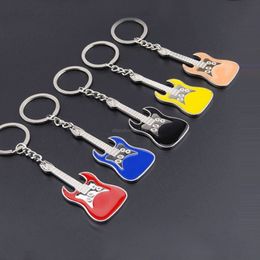 Guitar Keychain Musical Instrument Enamel Guitar Key chains key ring Bag Hangs fashion Jewellery will and sandy Black Red Blue