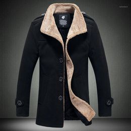 Men's Trench Coats Fall-Free Postage Stand Collar Berber Fleece Male Woollen Jacket Outerwear Navy Blue P1